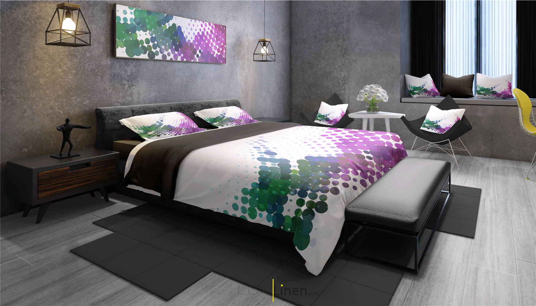 Green & Pink Spiral Bedding Set